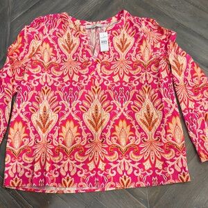 LOFT Vibrant Pink and Orange Blouse Large NWT